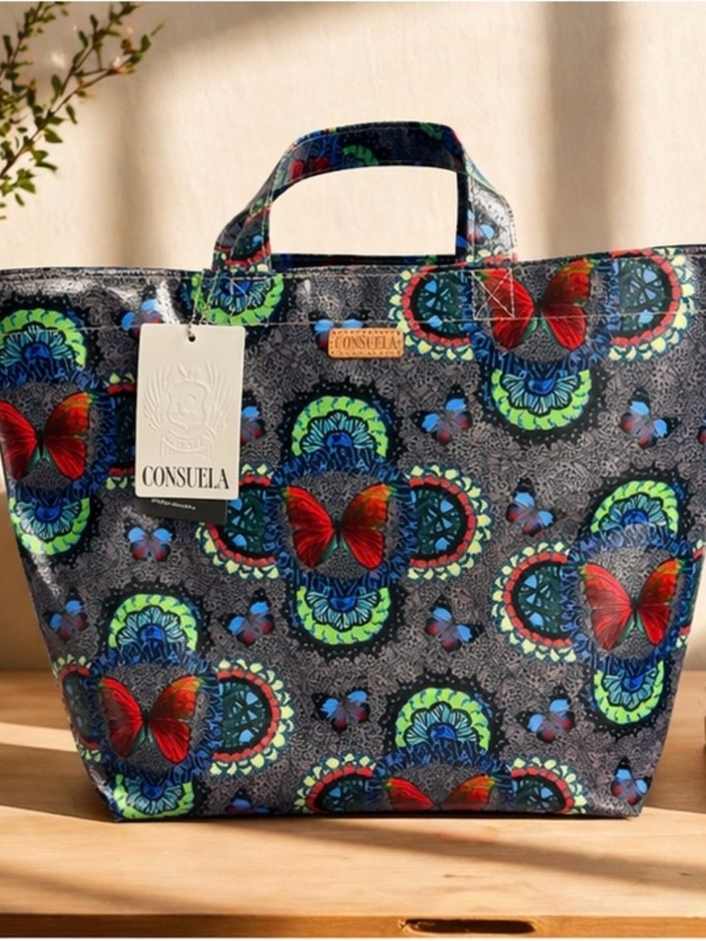 Consuela Multicolor Butterfly Bloom Tote - Red, Blue & Green